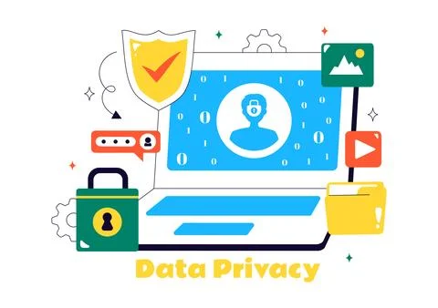Data Privacy Vector Illustration Featuring Cybersecurity with a Lock on a S.. Stock Illustration