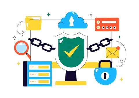 Data Privacy Vector Illustration Featuring Cybersecurity with a Lock on a S.. Stock Illustration