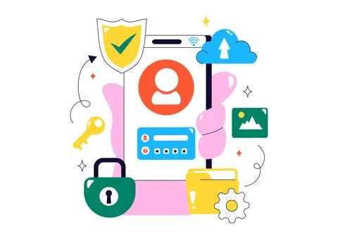 Data Privacy Vector Illustration Featuring Cybersecurity with a Lock on a S.. Stock Illustration