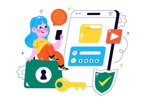 Data Privacy Vector Illustration Featuring Cybersecurity with a Lock on a S.. Stock Illustration