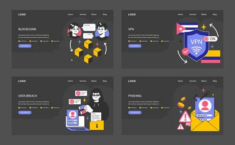Data privacy web banner or landing page dark or night mode. Cyber Illustrazione stock