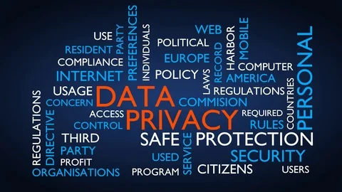 Data privacy word tag cloud, loop able, blue variant, UHD Stock Footage 88453257