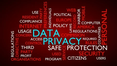 Data privacy word tag cloud, loop able, red variant, UHD 스톡 동영상 88454345