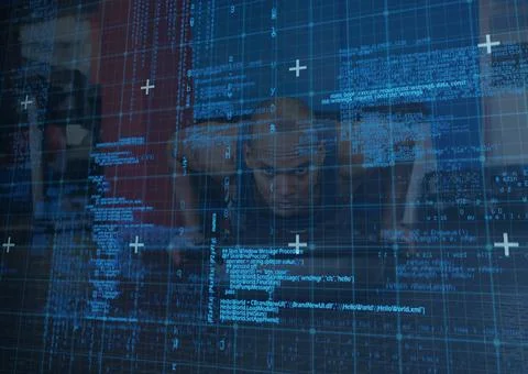 Data processing against against african american fit man performing push up Stockfoto's