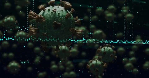 Data processing against Covid-19 cells moving Illustrazione stock