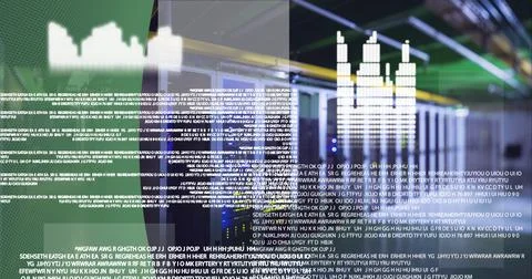 Data processing against empty computer server room against green technology Stock Photos