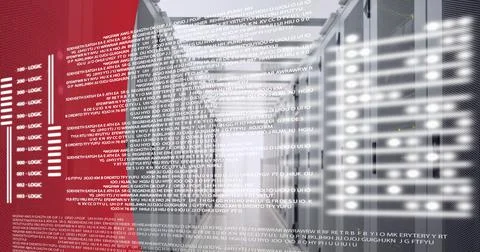 Data processing against empty computer server room against red technology Stock Photos