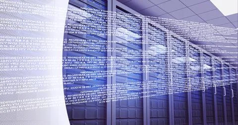 Data processing against empty computer server room against white technology Stock Photos
