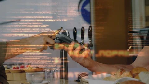 Data processing against mid section of a man making a payment using his Stock Footage 329417672