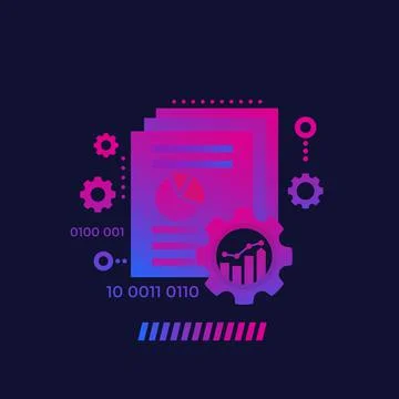 Data processing, analytics and analysis, vector Stock Illustration