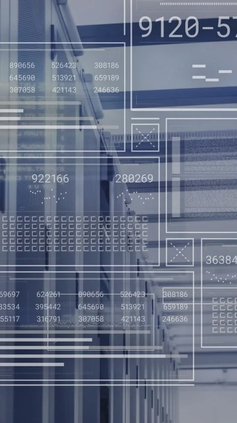 Data processing and analytics animation over server racks in data center Stock Footage 342708163