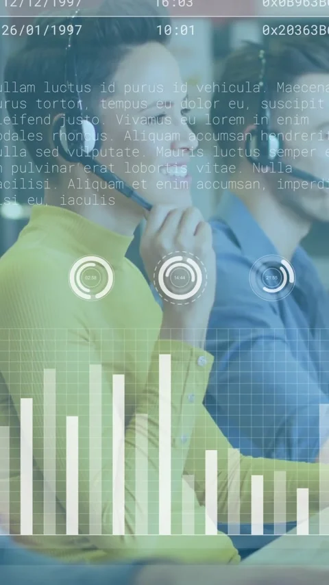 Data processing and analytics animation over diverse customer service Stock Footage 342915979