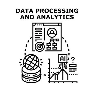 Data processing and analytics concept collecting global information Stock Illustration