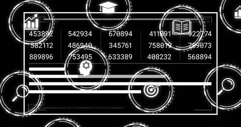 Data processing and analytics image over various icons and numerical data Stock Illustration