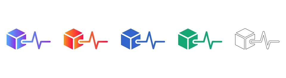 Data Processing and Cube Analytics Icons 스톡 일러스트