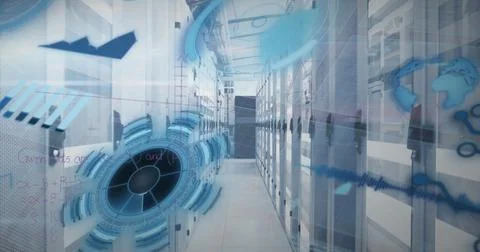 The data processing and digital information flowing through the network of Illustrazione stock