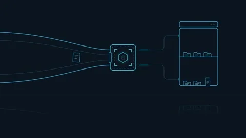 Data processing and file management system animation: digital information w.. Stock Footage 344860273