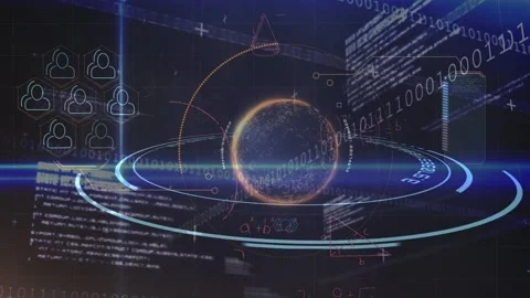 Data processing and globe against binary coding and mathematical equations Stock Footage 220400882