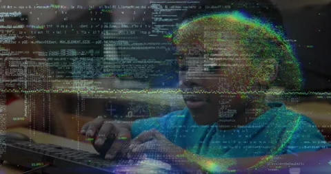 Data processing and globe against portrait of african american boy using Stock Footage 330661686