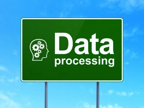 Data Processing and Head With Gears on sign Stock Illustration