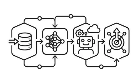 Data processing and machine learning workflow icon 库存插图