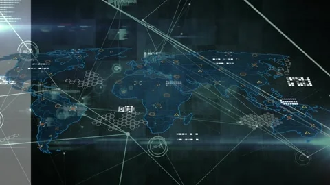 Data processing and network of connections over world map against black Stock Footage 329687689