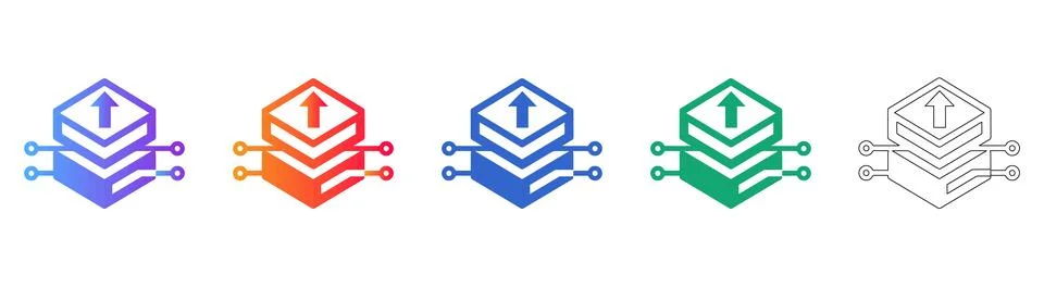 Data Processing and Server Upload Icons 库存插图