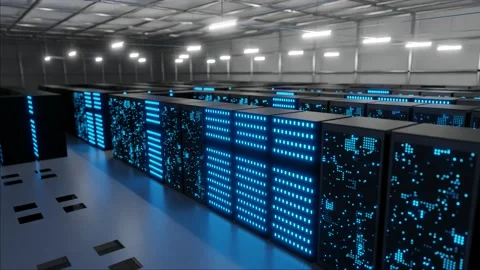 Data processing and storage center. Server room. Supercomputer. Video stock 237774494