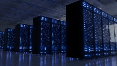Data processing and storage center. Server room. Supercomputer. Technology. Stock Footage 250123442