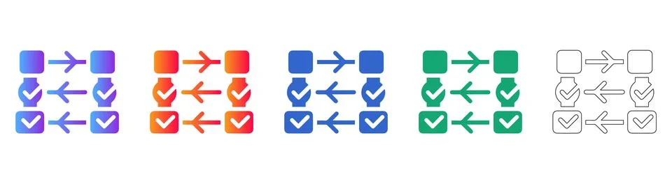 Data Processing and Task Flow Icons Stock Illustration