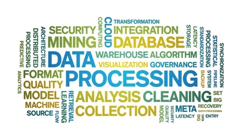 Data Processing animated word cloud,animation kinetic typography seamless loop. Stock Footage 307597140