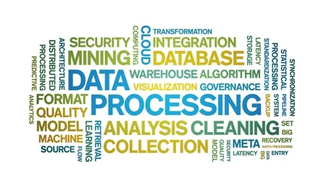 Data Processing animated word cloud,animation kinetic typography seamless loop. Stock Footage 307597157
