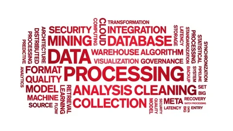 Data Processing animated word cloud,animation kinetic typography seamless loop. Stock Footage 307597228