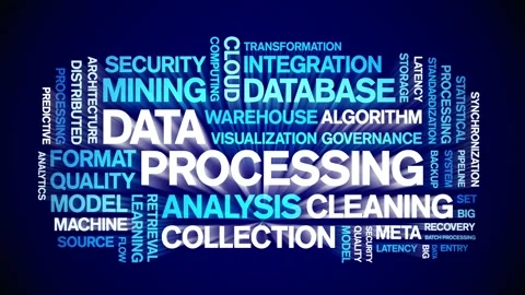 Data Processing animated word cloud,animation kinetic typography seamless loop. Stock Footage 307597673