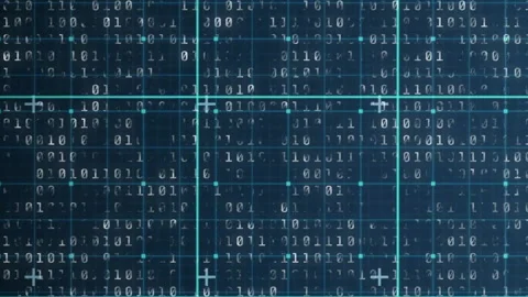 Data processing animation with binary code and grid lines Stock Footage 303462025