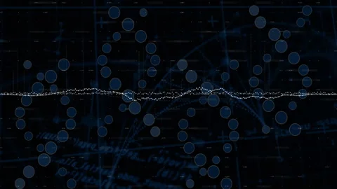 Data processing animation with graphs and dots over dark background Stock Footage 304256433