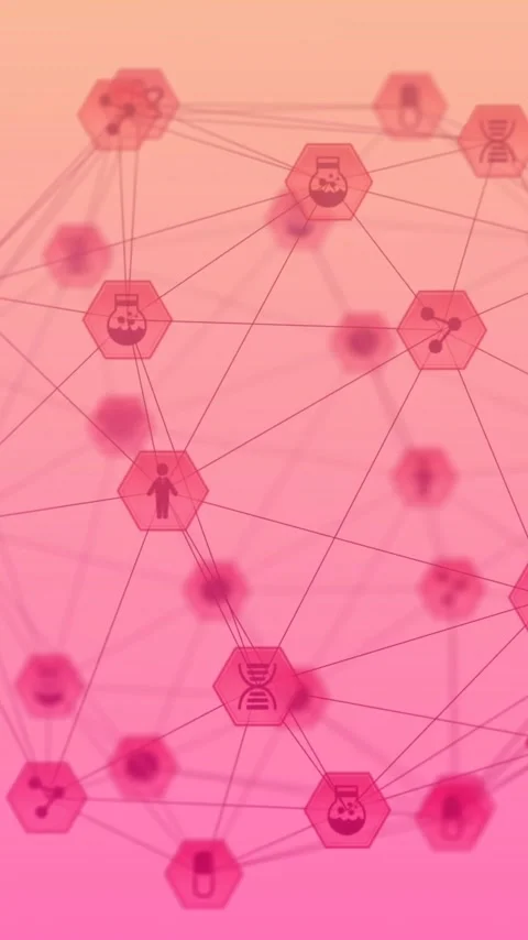Data processing animation of interconnected icons and nodes over gradient Stock Footage 319055590