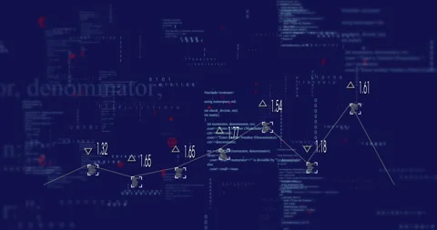 Data processing animation with numerical values and coding over dark blue Video stock 305009658