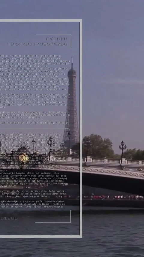 Data processing animation over bridge and Eiffel Tower in background Stock Footage 342997372