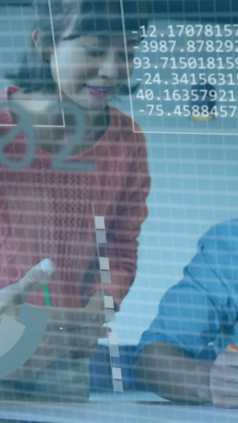 Data processing animation over diverse colleagues collaborating in office Stock Footage 342010590