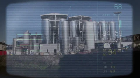 Data processing animation over industrial facility with silos 스톡 동영상 304257279