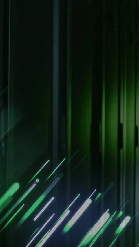 Data processing animation over server racks in dimly lit data center Stock Footage 343645440