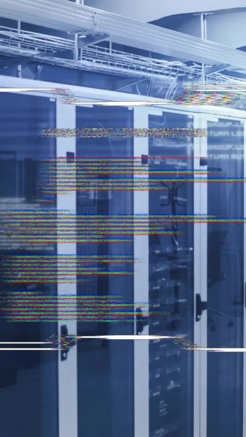 Data processing animation over server racks in data center Video stock 343682645