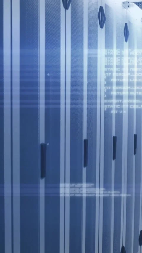 Data processing animation over server racks in modern data center Stock Footage 344244638