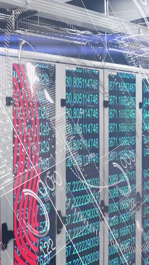 Data processing animation over servers with digital patterns and numbers 库存影片 319223394