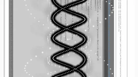 Data processing animation over terminal access screen with code and wave pattern Stock Footage 314617786