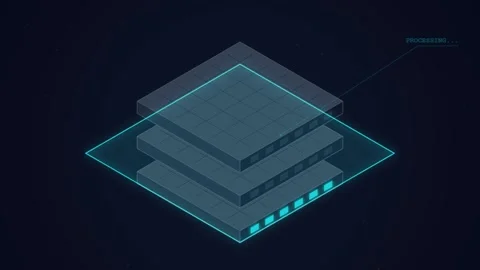 Data Processing Animation Showing Layered Platforms Collecting Organizing a.. Видео 347361846