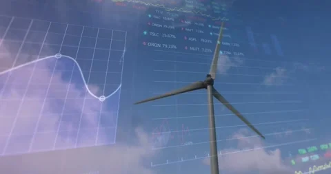 Data processing animation for wind turbines showcases global technology. Stock Footage 328709219