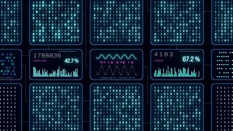 Data processing, bar graph, deep learning, big data, binary code. Stock Footage 322521289
