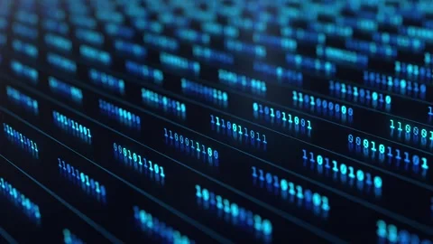 Data processing, binary code in a row, bit and byte, machine learning. Video stock 324861983